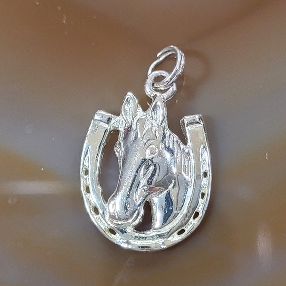 Silver Horse and Horseshoe Charm/ Pendant - Picture 1 of 6